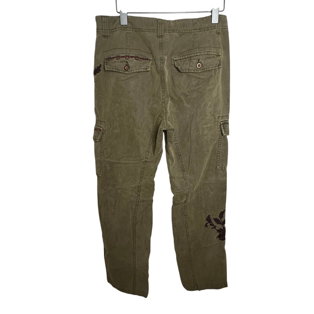 Sundance Olive Green Embroidered Cargo Pants Women 10 Floral Utility Button Fly - Picture 2 of 11